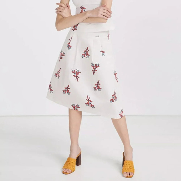 Zara Trafaluc Midi Pleated Skirt Sz S Graphic Floral A-Line Cotton Blend Retro - Picture 1 of 16